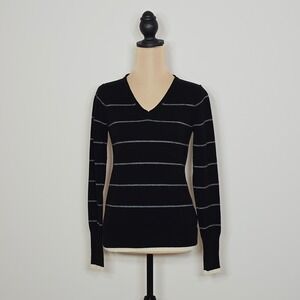 Michael Stars Lana V-Neck Wool Cashmere Sweater Black Grey CS248 Size 1 Small